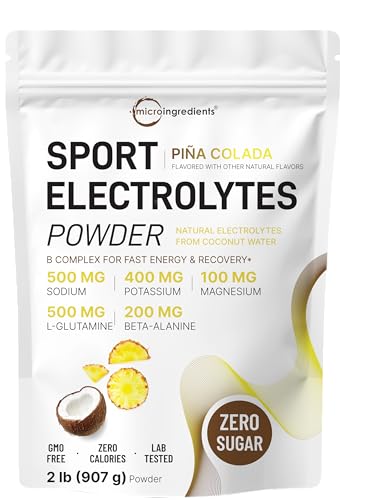 Micro Ingredients Electrolytes Powder 2 lbs | 95 Servings | Sugar Free Workout Hydration | Potassium Sodium L-Glutamine Beta-Alanine & More | Natural Coconut Water | Pineapple Pia Colada Flavor