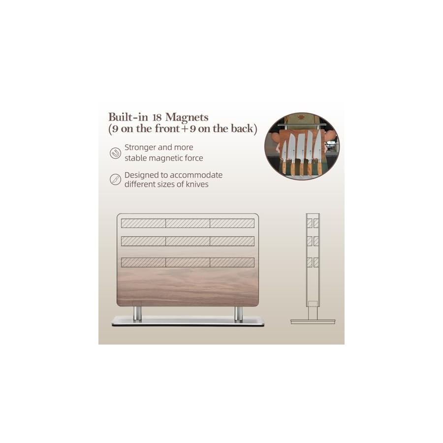 XINZUO 73 Layers Hand Forged Damascus Kitchen Knife Set-5Pcs Professional Chef Knife Set, Magnetic Knife Block, Natural Walnut Knife Holder Stand for Counter Top, with Strong Magnets