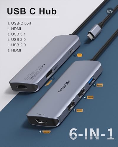 Image of Docking Station USB C to Dual HDMI Adapter, MOKiN USB C Hub Dual HDMI Monitors for Windows,USB C Adapter with Dual HDMI,3 USB Port,PD Compatible for Dell XPS 13 /15, Lenovo Yoga,etc