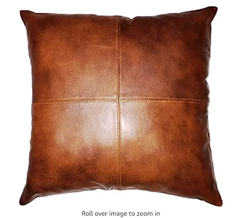 Hidengo Lambskin Leather Pillow Cover - Chair, Bed, Chaise Lounge, Sofa Cushion Case - Decorative Throw Pillow Covers For Living Room & Bedroom 18 X 18 Inches - Mango Tan Antique Pack Of 2 #TOP1