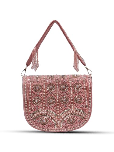 Image of THE TAN CLAN Kavya Beige Flap Over Bag Clutch Purses Luxury Evening Handbags with Handle