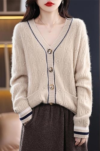 Women's Cashmere Cardigan Sweater Knitted Autumn Winter Solid Color Long Sleeve Jacket2