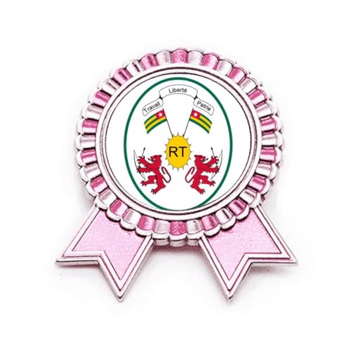 Broche Togo rose avec emblème national en métal taille M pour veste