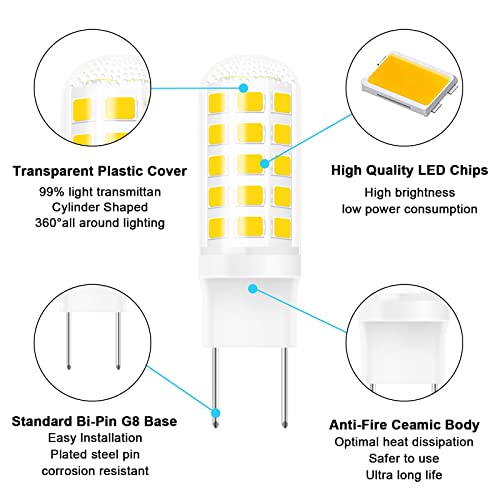 Image of G8 Led Bulb Dimmable for GE Microwave Oven, 120V 50W Kitchen Over Stove Light /Surface Light Bulb for GE Over The Range Microwave Hood, Replaces WB08X10057 WB08X10051, 5W 500LM Warm White 3000K, 2 Pack