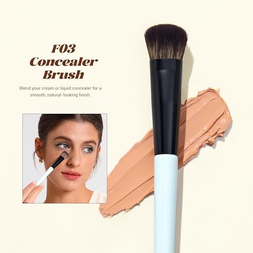 Image of Jessup Face Makeup Brushes with Makeup Sponge, 3pcs Double Ended Makeup Brush for Foundation Contour Blush Highlight and Concealer Brush, Premium Synthetic Brush Set with Gift Box, T510
