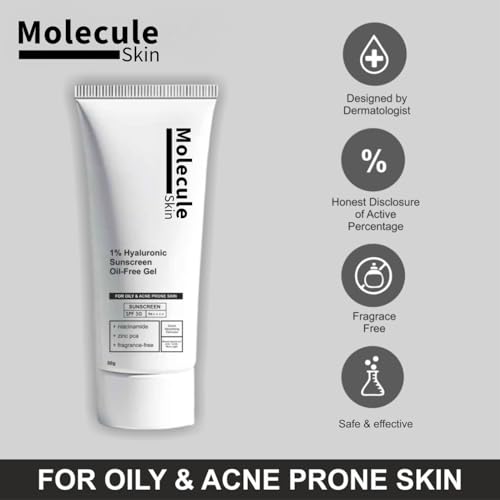 Image of Molecular 5% Niacinamide Moisturizing Gel Sunscreen,Spf 50+ Pa++++|Clinically Tested In Usa|For Oily, Dry, Sensitive, Combination, Dull, Acne Prone Skin|8 Hr Protection|For Men & Women|50 G