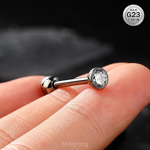Melighting Titanum Tongue Ring - 14G Threadless Push in Tongue Piercing Jewelry with Solid Titanium G23 Barbell & Clear CZ Opal Stones for Women2