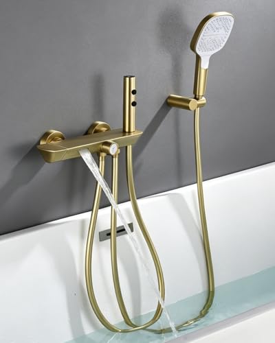 Mitigeur baignoire cascade or mural avec douchette laiton et bidet douche - 2