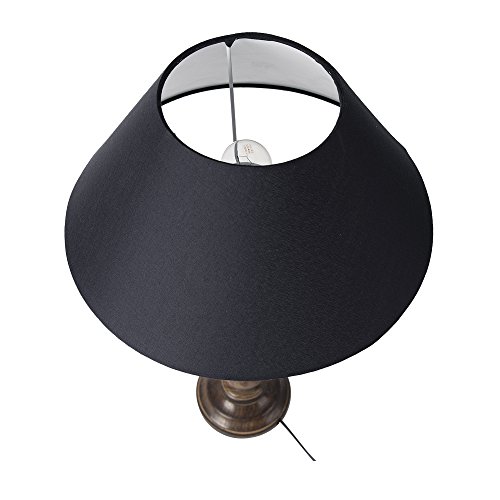 Image of Homesake Handcrafted Wooden Table Lamp for Bedroom & Living Room|Decorative Bedside Reading Lamp with Fabric Shade, E27 Holder|Bulb Included|Black Floral Carved Base for Home Decor, Black