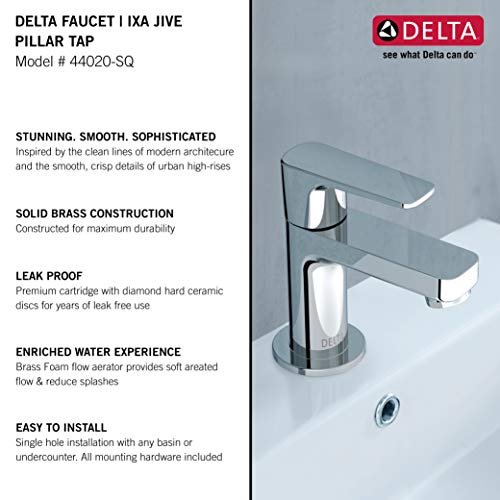 Image of DELTA FAUCET | Ixa Jive Brass Pillar Tap |Single Lever Pillar Tap | Wash Basin Pillar Tap | Water Tap for Bathroom | Premium Brass Metal Construction |Polished Chrome| 44020-SQ