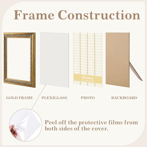 Image of VIOLABBEY 8x10 Picture Frame Gold, Vintage Frames Ornate without Mat | Antique Photo Frame, Wall Hanging or Tabletop Display, HD Plexiglass, Wall Decor