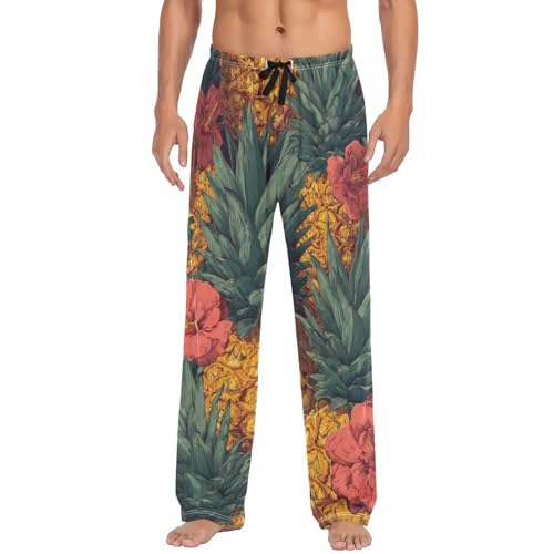 ALAZA Cute Floral Pineapples Skull Men’s Pajama Pants Soft Long Sleep Pants Lounge Pajama Bottoms with Pockets