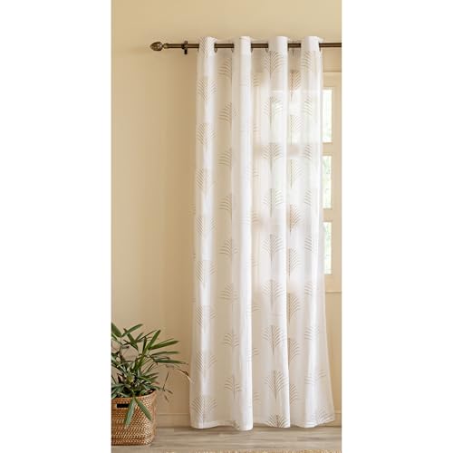Image of HOMEMONDE Sheer Long Door 10 Feet Curtains 1 Piece - Printed Sheer Light Filtering Curtain Top Style Eyelets - (Gold, 120 Inch)
