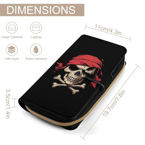 Jolly Roger Piratees Skull Crossbones Womens PU Leather Wallet Long Purse Clutch Organizer for Office Travel2