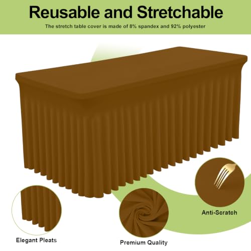 Image of Smiry 2 Pack Spandex Elastic Fitted Table Cloth Skirt for 6FT Table | Stretch Washable Table Cloth, Banquet Table Cover for Wedding, Party, Indoor & Trade Shows, (Dark Brown, 72Lx30Wx30H)