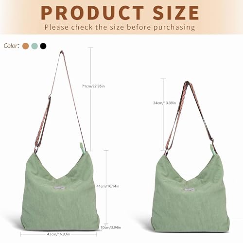 OSOCE Damen Cord Tasche Umhängetasche Groß Canvas Handtasche Shopper Tasche Casual Schultertasche Perfekt Schule Reisen Einkauf