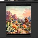 DJYQBFA Desert Stone Cactus Dishwasher Magnet Cover Decorative Refrigerator Covers Magnetic Reusable Dishwasher Door Cover Kitchen Appliance Sticker Cover 23x26Inch
