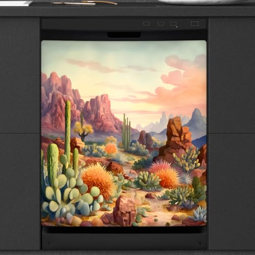 DJYQBFA Desert Stone Cactus Dishwasher Magnet Cover Decorative Refrigerator Covers Magnetic Reusable Dishwasher Door Cover Kitchen Appliance Sticker Cover 23x26Inch