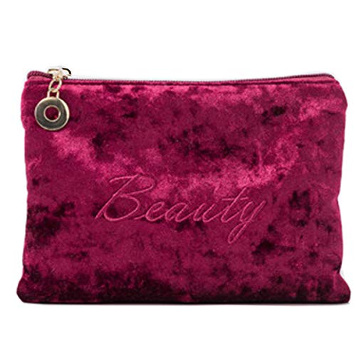 Bolsa de maquillaje de terciopelo grande para mujer, bolsa de maquillaje con cremallera, organizador de cosméticos de viaje para mujeres y niñas (grande, beige flamenco) Cover