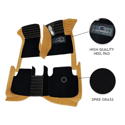 Image of Autofurnish Exclusive 9D Car Mat Full Set for KIA Seltos (Automatic) 2026 || Luxury Leather Dual-Stitch Full Set 9D Car Floor Mat || 100% Waterproof || Color : Black Mango Yellow