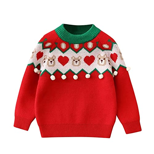 Baby Girl Cute Sweater Winter Long Sleeve Christmas Bear Knitted Crewneck Sweater Toddler Kids Boy Hooded Coat School