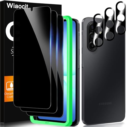 Image of Wiaocit 3 Pack Tempered Glass Privacy Screen Protector for Samsung Galaxy A17 5G with 3 Pack Camera Lens Protector, 9H Hardness, Bubble Free, Case Friendly