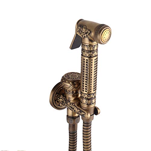 Rociador de bidé de mano de latón antiguo con manguera de acero para baño elegante 2