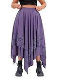 Verdusa Women's Renaissance Flowy Fairy Skirt Y2k Contrast Lace Layered Asymmetrical Midi Skirts Dark Purple 3X-Large Plus