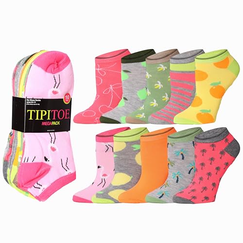 Image of Tipi Toe Women's 10 Pairs Lightweight Colorful Socks - Fun Low Cut Patterns for All-Day Comfort and Easy Everyday Style
