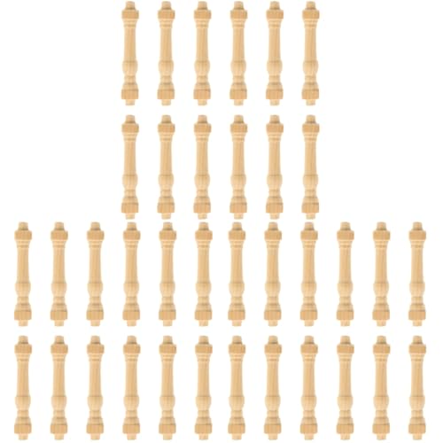 COHEALI 36 pcs 1:12 Wooden Dollhouse Handrail Mini, Miniature Wooden Handrails Unfinished Beige Spindles for Dollhouse Furniture DIY Craft Accessories