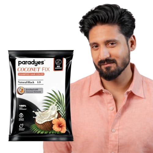 Image of Paradyes Coconut Fix Shampoo Hair Color Natural Black 1.0, No Ammonia, Enriched with Coconut Extracts to Minimizes Dryness, 5 - Minute Grey Coverage