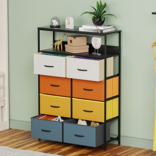 Llappuil 8 Drawer Dresser For Bedroom With Double Shelves, Kids Baby Girl Dresser, Tall Dressers Chests Of Drawers Tower, Fabric Dresser Storage Drawers For Clothes, Closet, Nursery, Multicolor #TOP3