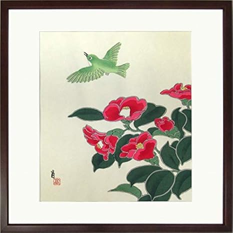 Amazon Co Jp 徳力富吉郎 椿と小鳥 木版画 風景画 花鳥画 つばき 鳥類 メジロ 目白 版画 絵画 R2362 ホーム キッチン
