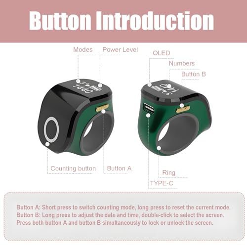 Image of Worship Counter, Tally Clicker for Muslim Islamic Prayer, OLED Screen, Time and Date Digital Display, Vibration Reminder Alarm, Golf, Goods Counting, Lap, Knitting