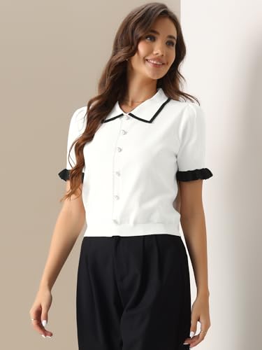 Image of Allegra K Women Short Sleeve Sweater Tops Summer Elegant Collared Work Shirts