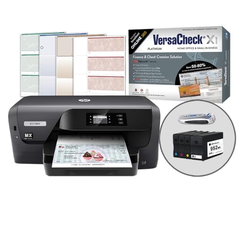VersaCheck HP OfficeJet Pro 8210 MXE MICR Check Printer X1 Platinum Check Printing Software Bundle, Black