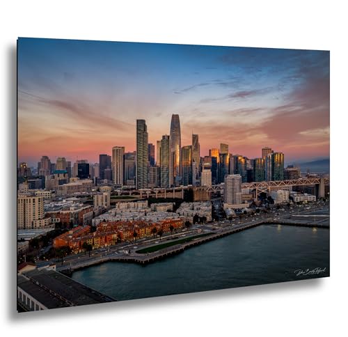 San Francisco Cityscape Wall Art, Golden Hour Skyline Aerial Photo,
