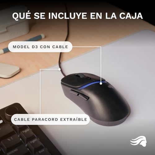 Ratón gaming con cable ultraligero GLORIOUS Model D3 negro de 30K DPI y alta aceleración 7