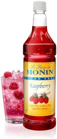 Monin - Sugar Free Raspberry Syrup, Sweet and Tart, Great for Cocktails and Lemonades, Gluten-Free, Non-GMO (1 Liter)