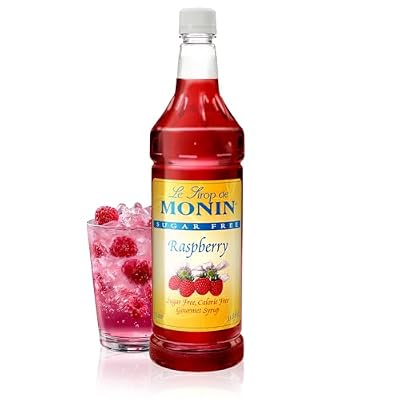 Monin - Sugar Free Raspberry Syrup, Sweet and Tart, Great for Cocktails and Lemonades, Gluten-Free, Non-GMO (1 Liter)