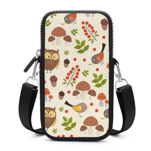 Portefeuille pochette oiseau et hibou petit sac bandoulière téléphone portable mini