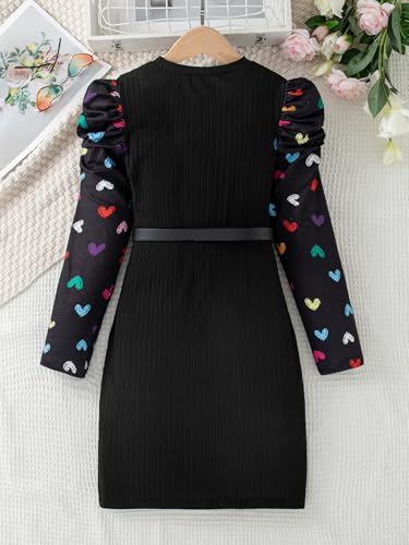 Girls Heart Print Long Sleeve Bodycon Dress Tight Pullover Dresses with Belt for Party Special Occasion2