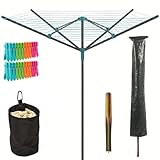 Livhome 50m Rotary Airer Clothes Line With 4 Arms For Laundry Drying Washing Outdoors Garden | Heavy Duty | Washing Line With Free Ground Spike, 24pcs Clothes Pegs, Cover and Pegs Bag