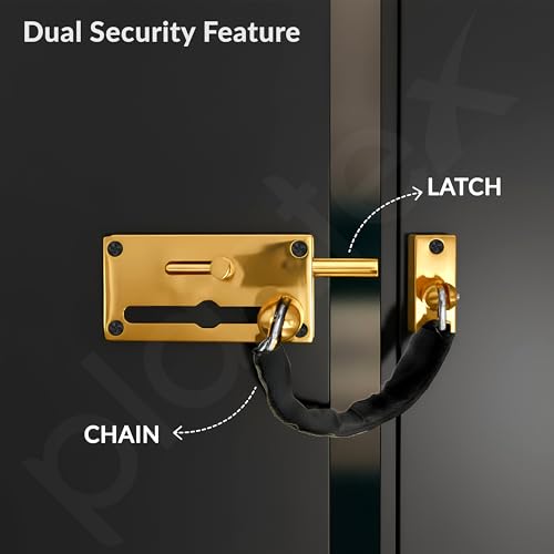 Image of Plantex Door Chain with Baby Latch /Door Chain Lock for Main Door /Latch Lock for Door /Heavy Duty Door Safety Guard Lock for Home, Hotel & Office Security - Pack of 1 (DTK-294-Gold)