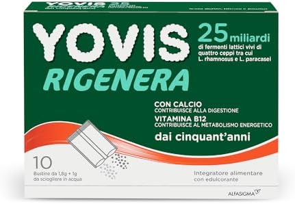 YOVIS Rigenera, Probiotici per il Benessere Intestinale dai 50 anni, 25 Miliardi di Fermenti Lattici Vivi con Calcio e Vitamina B12, 10 Bustine