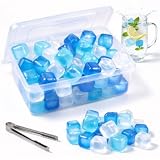 Reusable Ice Cubes with Lid & Bin, 60 Pack Plastic Ice Cubes for Drinks BPA Free, Refreezable Square Ice Cubes for Water Bottles, Whiskey, Vodka, Coffee, Cocktails, Beer or Wine