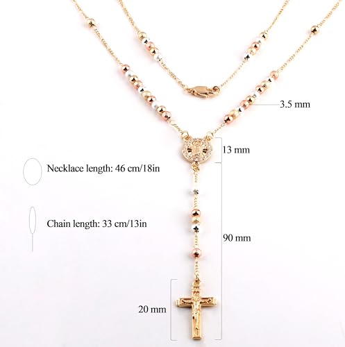 Women Rose Gold Plated Beads Catholic Rosary Chain Y Necklace with Gift Box4