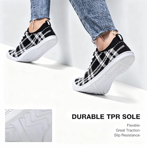 Image of Women's Barefoot Slip-On Sneakers, Slightly Roomy Toe Box, Arch Support Breathable Mesh Walking Loafers with No-Tie Elastic Laces, Non-Slip for All-Day Wear | Size Up Half Size for Wide Feet & High Instep