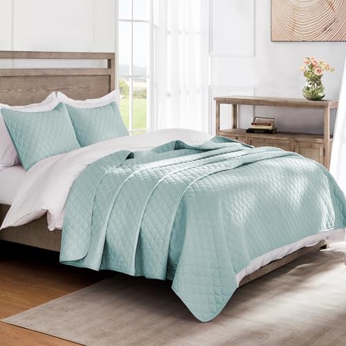 Exclusivo Mezcla Reversible Full Queen Quilt Bedding Set with Pillow Shams, Lightweight Quilts Queen Size, Soft Bedspreads Bed Coverlets for All Seasons - (Light Blue, 90"x96")