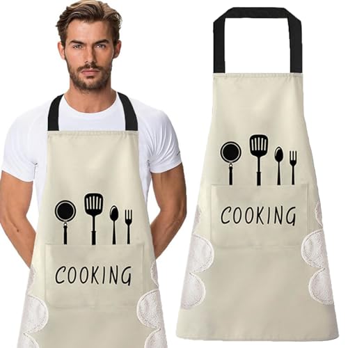 KWQINX aprons for women with pockets kitchen aprons with pockets cooking aprons for women wipe hands, waterproof for cooking and baking (white)